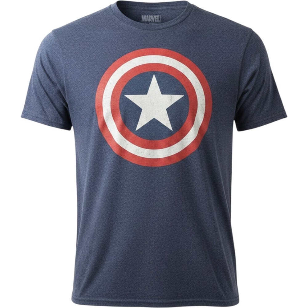 Marvel Captain America‎ Shield Graphic T-Shirt Mens Medium Heather Navy Blue MD